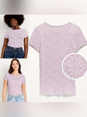 Lilac Lace Crew-Neck Short-Sleeve Women's Top